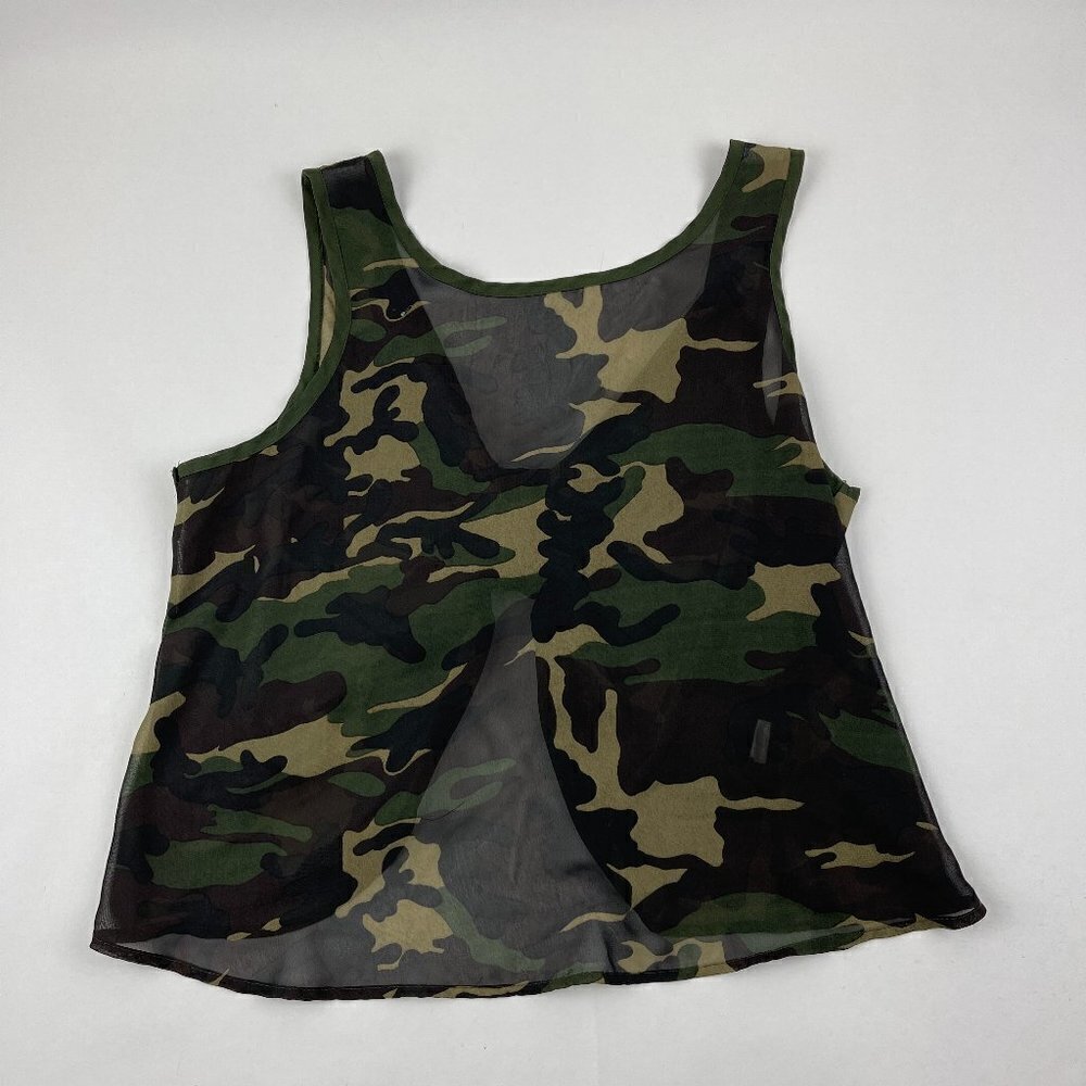 Poetry Tank Top Womens Green Camo Scrunch Back Lightweight Sleeveless